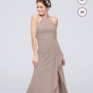 David’s Bridal High Neck Biscotti Bridesmaid Dress